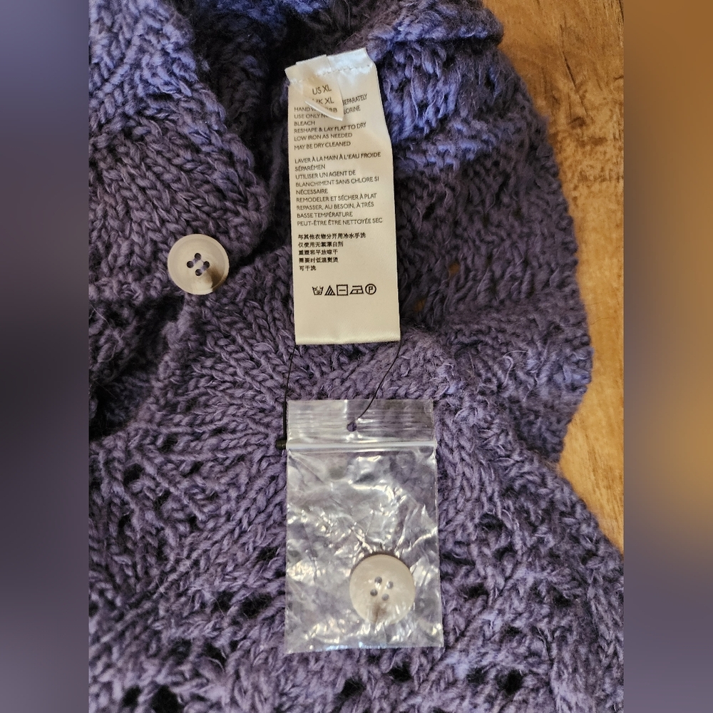 $168 NWT Free People Knit Crochet Bali Dreamer Cardigan XL Wool Alpaca Lavender - Picture 6 of 9